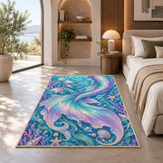 Shimmering Mermaid Tail Rug in a bedroom with an arched window