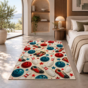 Bowling Pattern Rug in a bedroom with an arched window