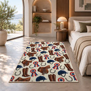 Equestrian Gear Pattern Rug in a bedroom with an arched window