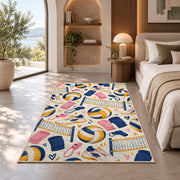 Volleyball Gear Pattern Rug in a bedroom with an arched window