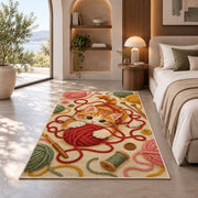 Kitten Playing with Yarn Rug in a bedroom with an arched window
