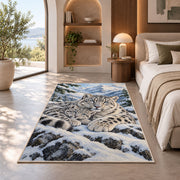 Snow Leopard Mother and Cub Rug in a bedroom with an arched window
