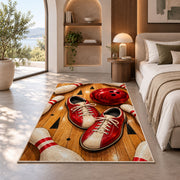 Bowling Shoes Rug in a bedroom with an arched window