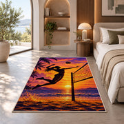 Volleyball Spike Silhouette Rug in a bedroom with an arched window