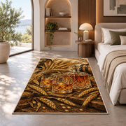 Barley and Whiskey Rug in a bedroom with an arched window
