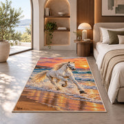 White Horse on Beach Rug in a bedroom with an arched window