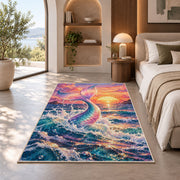 Mermaid Tail at Sunset Rug in a bedroom with an arched window