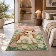 Cute Pony Nursery Rug in a bedroom with an arched window