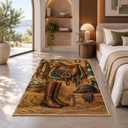 Saddle and Riding Boots Rug in a bedroom with an arched window