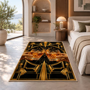 Art Deco Cheers Rug in a bedroom with an arched window