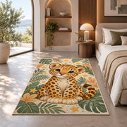 Cute Leopard Cub Nursery Rug in a bedroom with an arched window