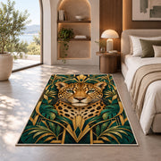 Art Deco Leopard Rug in a bedroom with an arched window