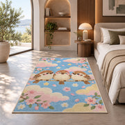 Cute Birds Nursery Rug in a bedroom with an arched window