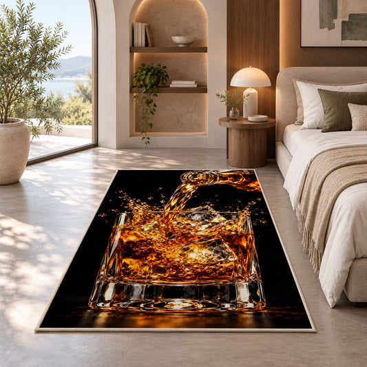Pouring Whiskey Rug in a bedroom with an arched window