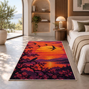 Birds at Sunset Rug in a bedroom with an arched window