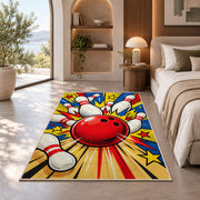 Pop Art Bowling Rug in a bedroom with an arched window