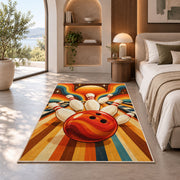 Retro 70s Stripes Bowling Rug in a bedroom with an arched window