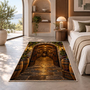 Stone Arch Cellar Rug in a bedroom with an arched window