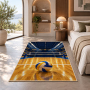 Indoor Volleyball Arena Rug in a bedroom with an arched window