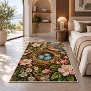 Bird Nest and Blue Eggs Rug in a bedroom with an arched window