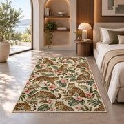 Leopard Pattern with Hibiscus Rug in a bedroom with an arched window