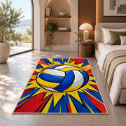 Pop Art Volleyball Rug in a bedroom with an arched window