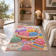 Happy Yarn Balls Nursery Rug in a bedroom with an arched window