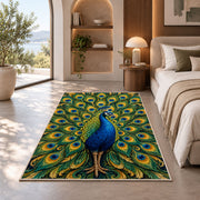 Peacock Feathers Rug in a bedroom with an arched window