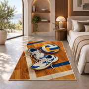 Volleyball Shoes on Court Rug in a bedroom with an arched window