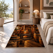 Copper Still Distillery Rug in a bedroom with an arched window