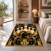 Art Deco Bowling Rug in a bedroom with an arched window