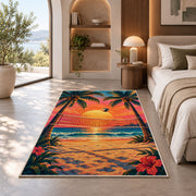 Volleyball Net Between Palms Rug in a bedroom with an arched window