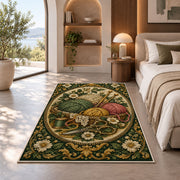 Vintage Engraved Yarn Rug in a bedroom with an arched window