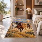 Wild Horses Galloping Rug in a bedroom with an arched window