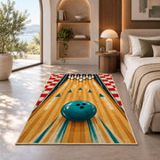 Bowling Lane and Checkers Rug in a bedroom with an arched window