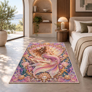 Mermaid in Seashell Frame Rug in a bedroom with an arched window