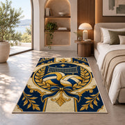 Classic Volleyball Crest Rug in a bedroom with an arched window