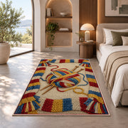 Striped Scarf Border Yarn Rug in a bedroom with an arched window