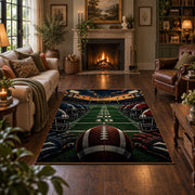 stadium football field scene area rug displayed in a living room