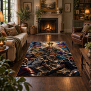 football championship battle scene area rug displayed in a living room