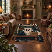 classic baseball locker room scene area rug displayed in a living room
