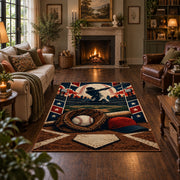 classic baseball home plate design area rug displayed in a living room