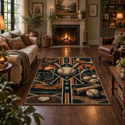 baseball glove equipment panels area rug displayed in a living room