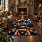 patriotic baseball star emblem area rug displayed in a living room