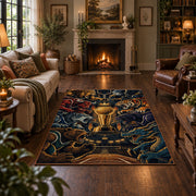 Golden Basketball Trophy Rug displayed in a living room