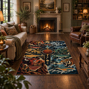 Cosmic Basketball Skyline Rug displayed in a living room