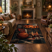 Urban Street Basketball Rug displayed in a living room