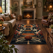 City Hoop Basketball Rug displayed in a living room