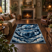 Icy Mountain Basketball Court Rug displayed in a living room