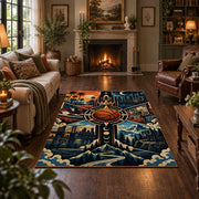 Basketball Trophy in the Clouds Rug displayed in a living room